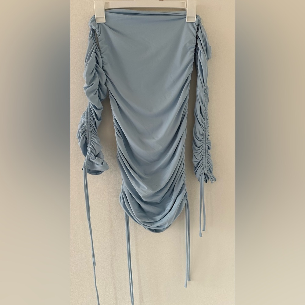 BABY BOO baby blue mini scrunched dress